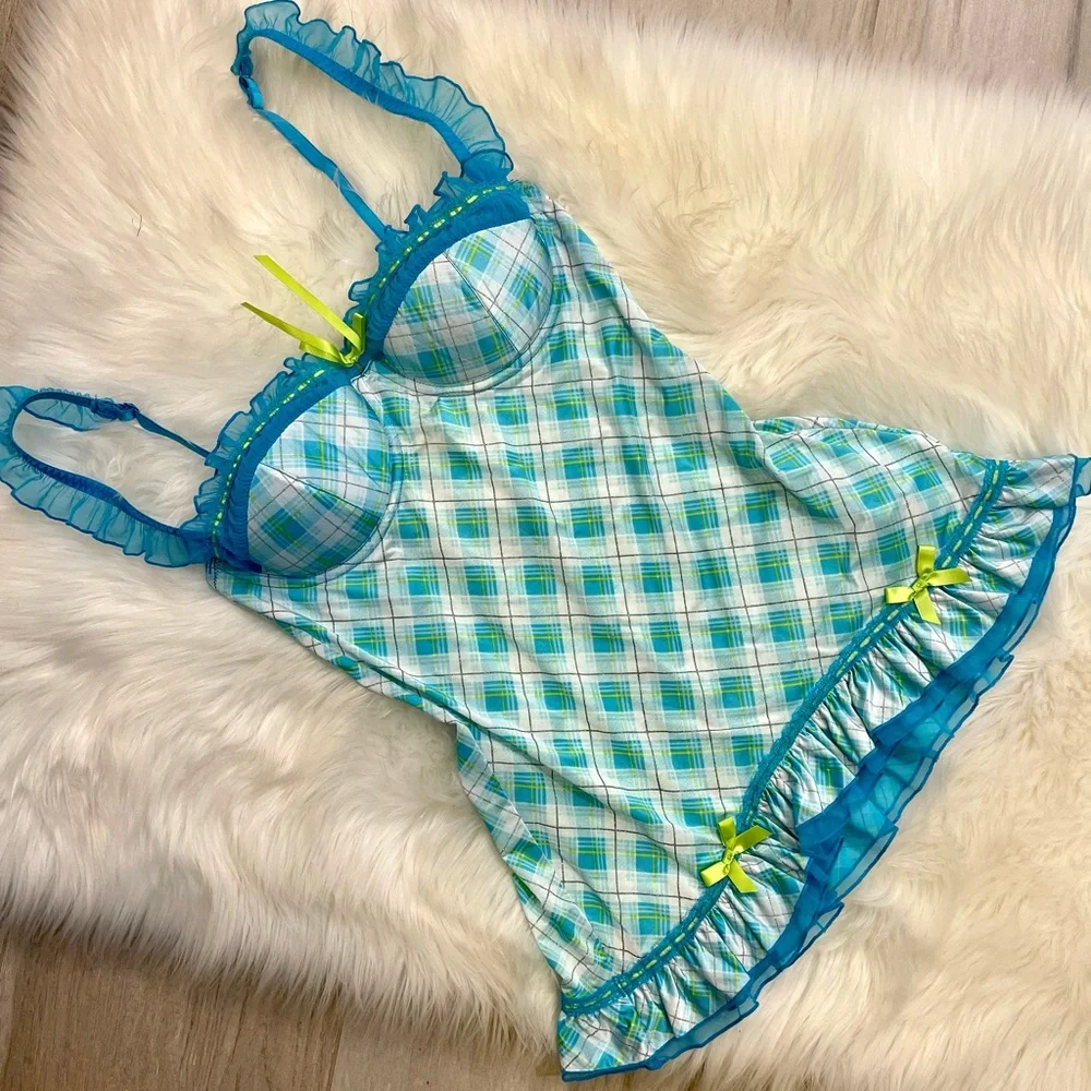 34C VS Victoria’s Secret Sexy Little Things poolside green/blue plaid lingerie - Picture 11 of 12
